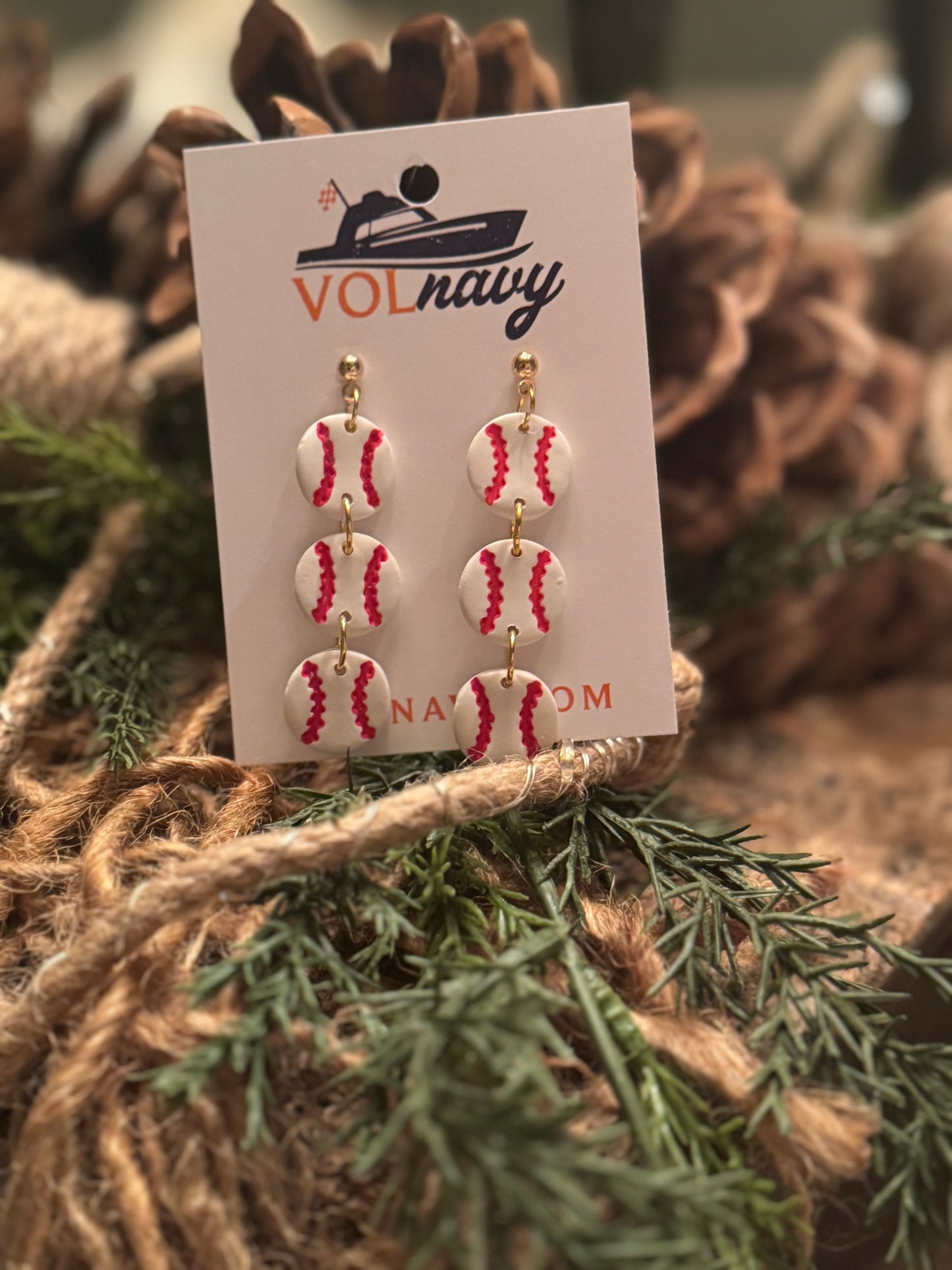 Triple Baseball Earrings