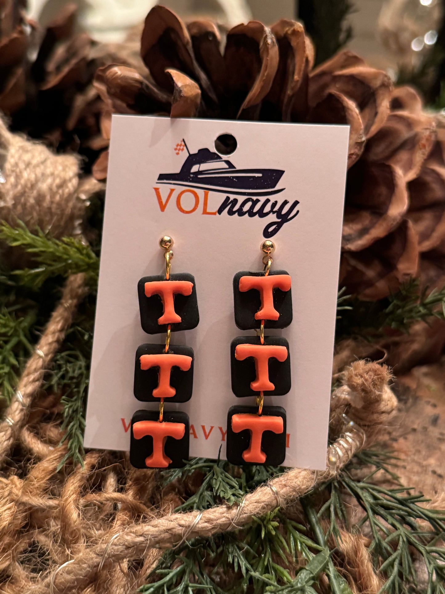 Black Triple Power T Earrings