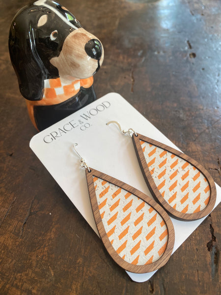 Teardrop Wood + TN State Cork Earrings