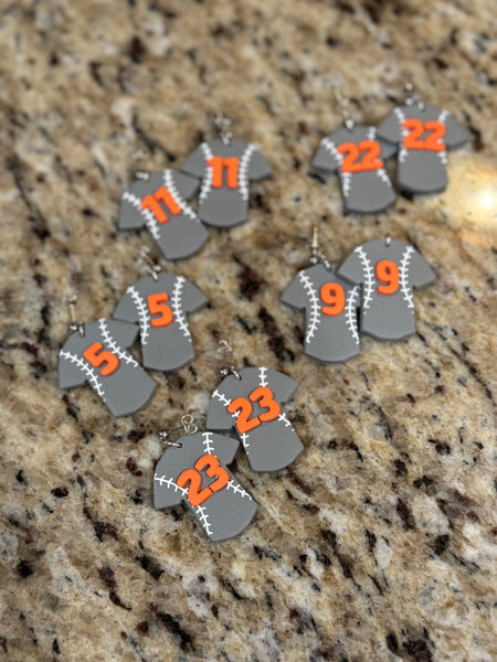 Baseball Jersey Earrings - Grey